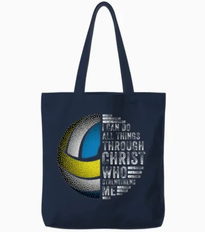 I Can Do All Things Through Volleyball Tote Bags - Navy