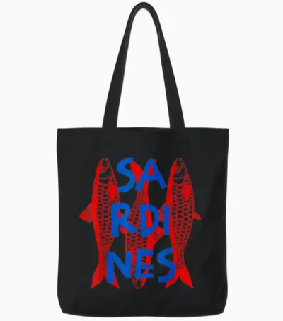 Retro Distressed Graphic Sardines Fish for Men and Women Tote Bags - Black