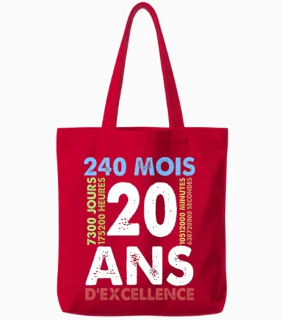 20ans D'excellence Cadeau Humour Anniversaire 20ans Original T-Shirt Haut De Gamme Tote Bags - Red