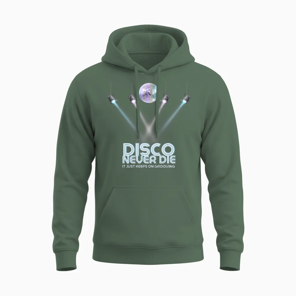 Disco Never Die Retro Unisex Hoodie - Military Green
