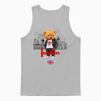 London Royal Teddybär Bad Boy Illustration Grafik Anime Unisex Tank Top - Ash