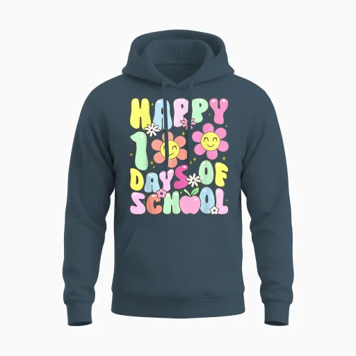 100th Day of School Kids Boys Girls Groovy 100 Days Unisex Hoodie in Dark Heather