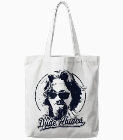 The Big Lebowski the Dude Abides Classic Circle Logo Tote Bags - White