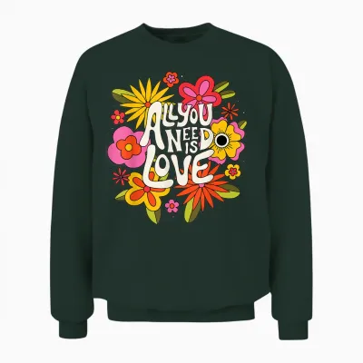 The Beatles - All You Need Is Love Retro Flowers T-Shirt, Black Unisex Sweatshirt - Forest