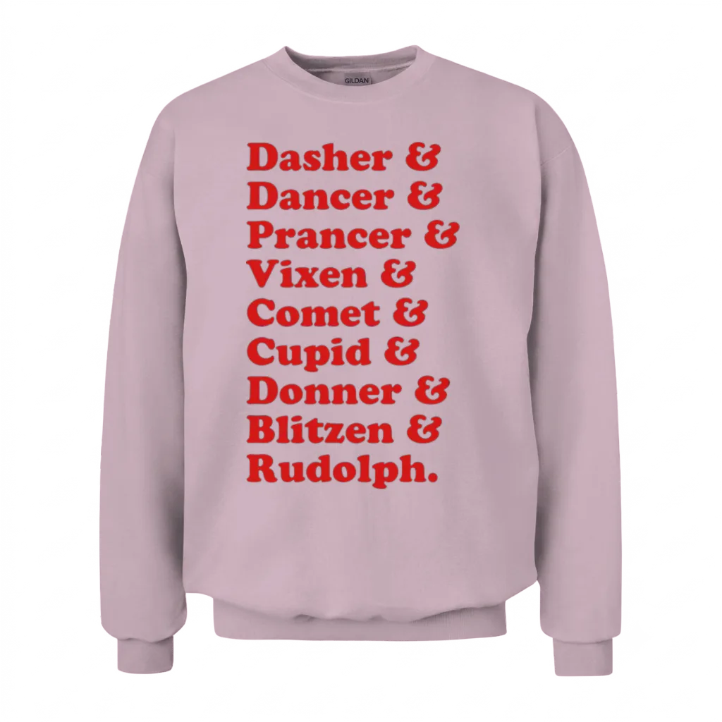 Reindeer Names β Christmas Unisex Sweatshirt - Light Pink