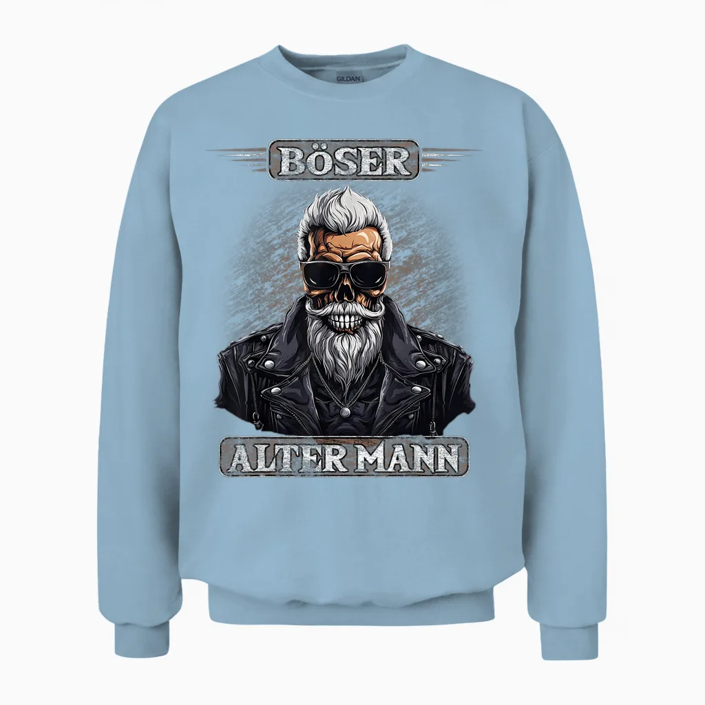 Böser Alter Mann Herren Motorrad Biker Sarkasmus Unisex Sweatshirt in Light Blue
