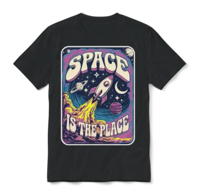 Rocket to Space | Retro Space Unisex T-Shirt - Black