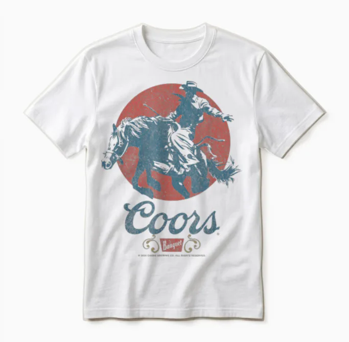 Coors Longhorn Banquet Vintage Rodeo Label Unisex T-Shirt in White