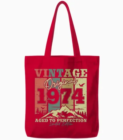 Vintage '74 Birthday Gift Tote Bags - Red