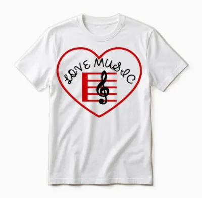Love Music and Red Heart Unisex T-Shirt - White