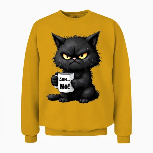 Ehm Nö Funny Black Cat Angry with Mug Coffee T-Shirt, Black Unisex Sweatshirt - Gold