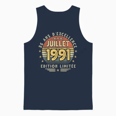 Juillet 1991 Cadeau Anniversaire Juillet 1991 35 Ans Homme Unisex Tank Top - Navy