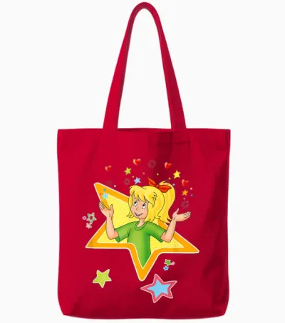 Bibi Blocksberg - Star with Heart T-Shirt, Blue Tote Bags - Red