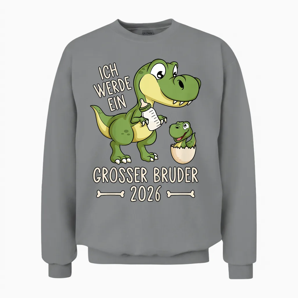Children's Siblings Baby Dino I Will Be a Big Brother 2026 Unisex Sweatshirt in Sport Grey