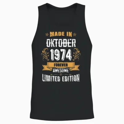October 1974 Vintage Birthday Present Unisex Tank Top - Black