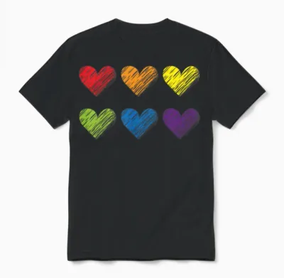 Lgbtq Pride Rainbow Hearts Unisex T-Shirt - Black