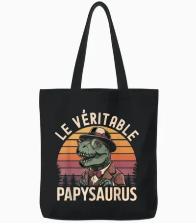The Real Papysaurus Gift Funny Grandpa Day Grandpa Tote Bags - Black