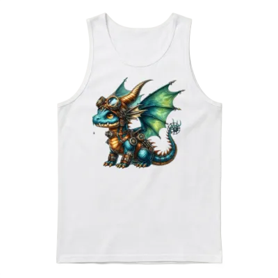 Cute Steampunk Dragon T-Shirt, Fantasy Dragon Unisex Tank Top - White