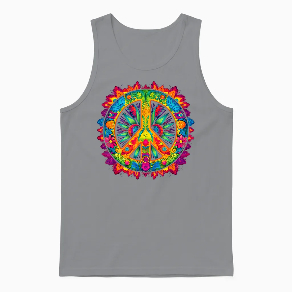 Peace Love Hippie Costume Tie Dye 60s 70s Unisex Tank Top in Sport Grey