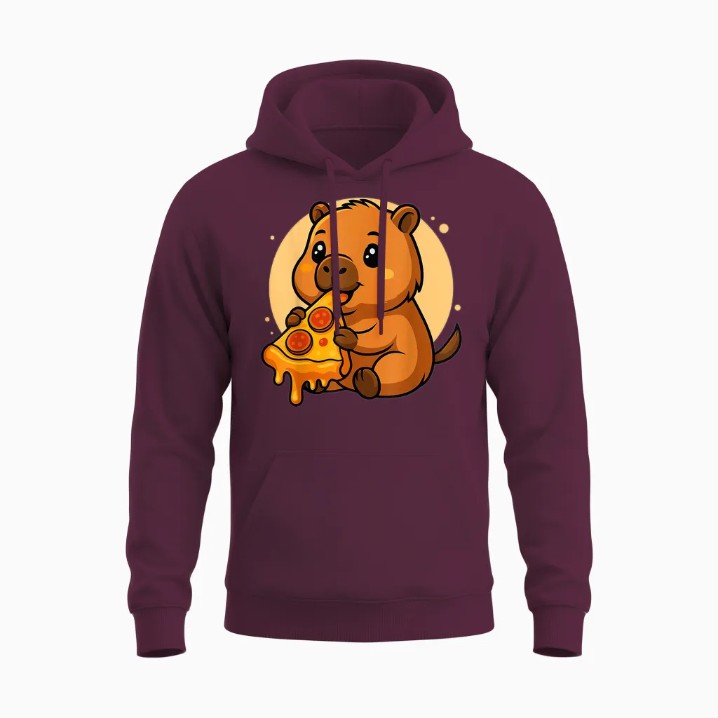 Lustige Capybara Essen Pizza Grafik Jungen Mädchen Capybara Unisex Hoodie in Maroon