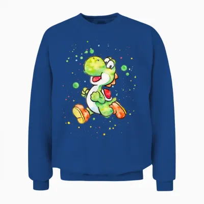 Super Mario Yoshi Watercolor Splatter Portrait Unisex Sweatshirt - Royal