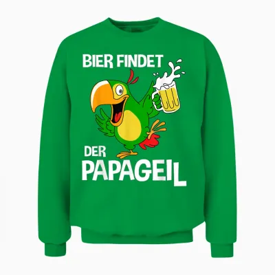 Men's Funny Father's Day T-Shirt with German Text "bier Findet Der Parrot", Black, S Unisex Sweatshirt - Irish Green