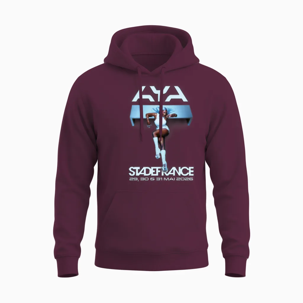 Aya Nakamura Merch Officiel Tournée Stade De France 2026 Manche Longue Unisex Hoodie in Maroon