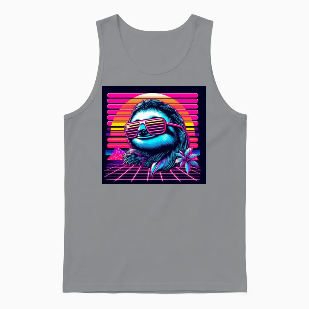 Synthwave Retro 80's Sloth Unisex Tank Top in Sport Grey