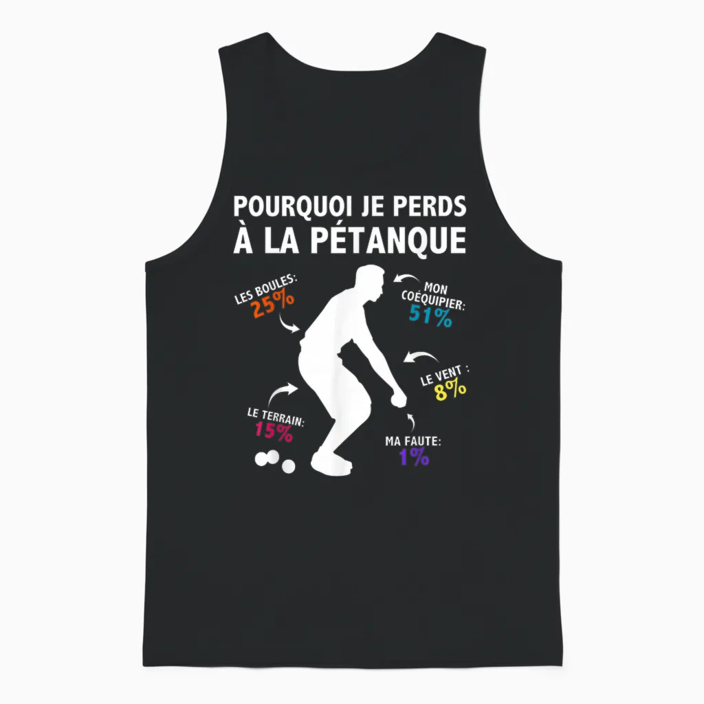 Why I Lose at La Pétanque Humor Statistics Unisex Tank Top in Black
