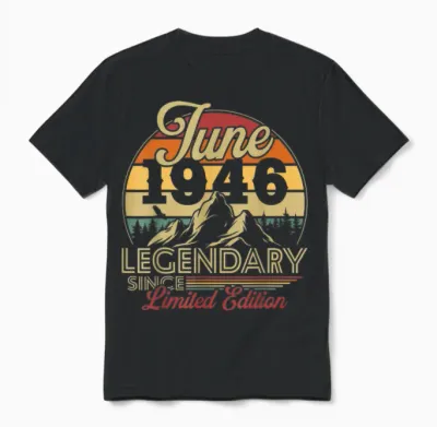 Vintage Cadeau D'anniversaire 80 Ans Pour Né En Juin 1946 Unisex T-Shirt - Black