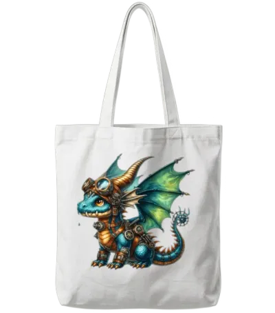 Cute Steampunk Dragon T-Shirt, Fantasy Dragon Tote Bags - White