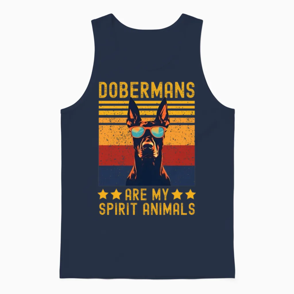 Doberman with Sunglasses Retro Unisex Tank Top in Navy