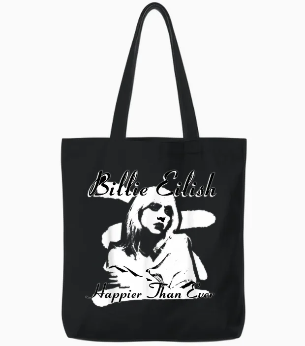 Official Billie Eilish Happier Than Ever Black Tote Bags in Black