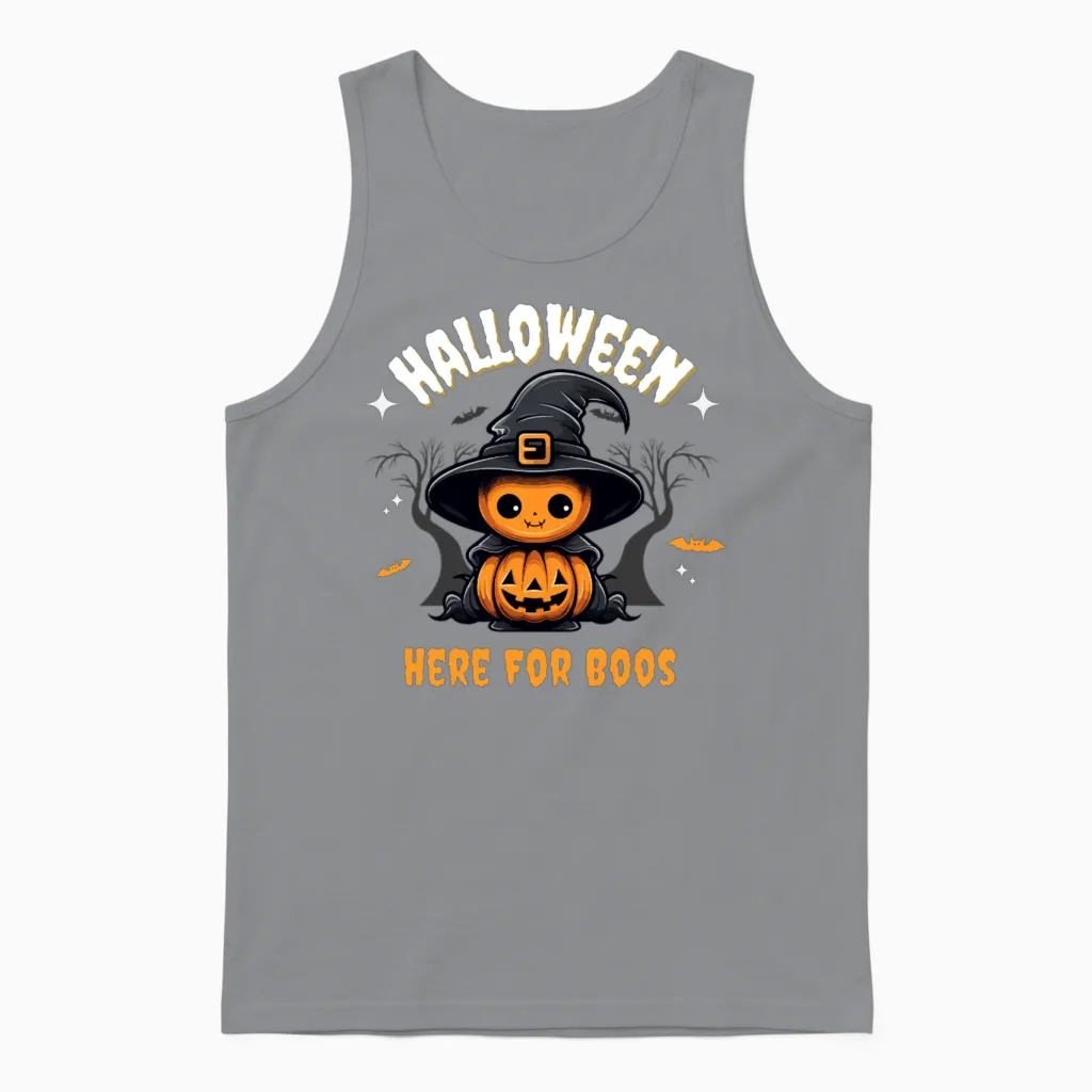 Whimsical Pumpkin Witch Illustration Unisex Tank Top in Sport Grey