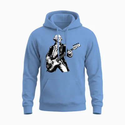 George Washington Playing Bass Guitar, 250 Years 4th of July Unisex Hoodie - Carolina Blue
