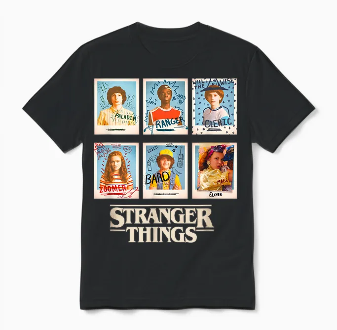 Stranger Things Main Characters Vintage Yearbook Pictures Unisex T-Shirt in Black
