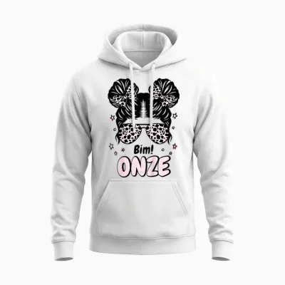 Child Girl 11 Years Birthday Messy Bun Bim! Eleven Boom 11 Years Old Unisex Hoodie - White