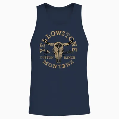 Yellowstone Dutton Ranch Bull Skull Logo V2 T-Shirt, Gray Unisex Tank Top - Navy