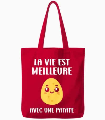 Funny Cute Potatoes Life Is Better with a Potato T-Shirt, Black, S Tote Bags - Red