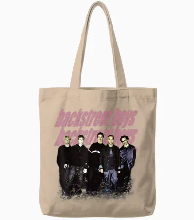 Backstreet Boys – Group Photo Repeat Logo Dark Heather Grey Tote Bags - Natural