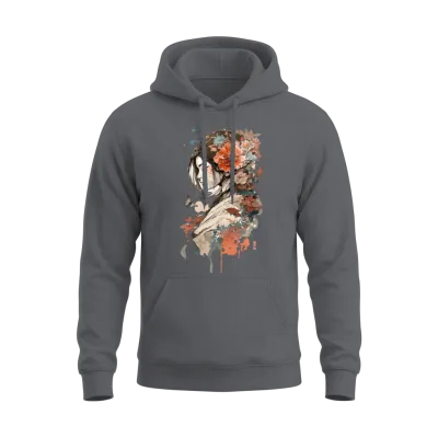 Aesthetic Japanese Art Geisha with Rose Unisex Hoodie - Charcoal