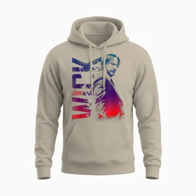 John Wick Colorful Photo with Logo Action Movie Unisex Hoodie - Sand