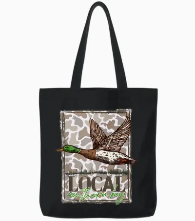 Local Southern Boy Camo Mallard Duck Hunting Outdoor Boy Men Tote Bags - Black