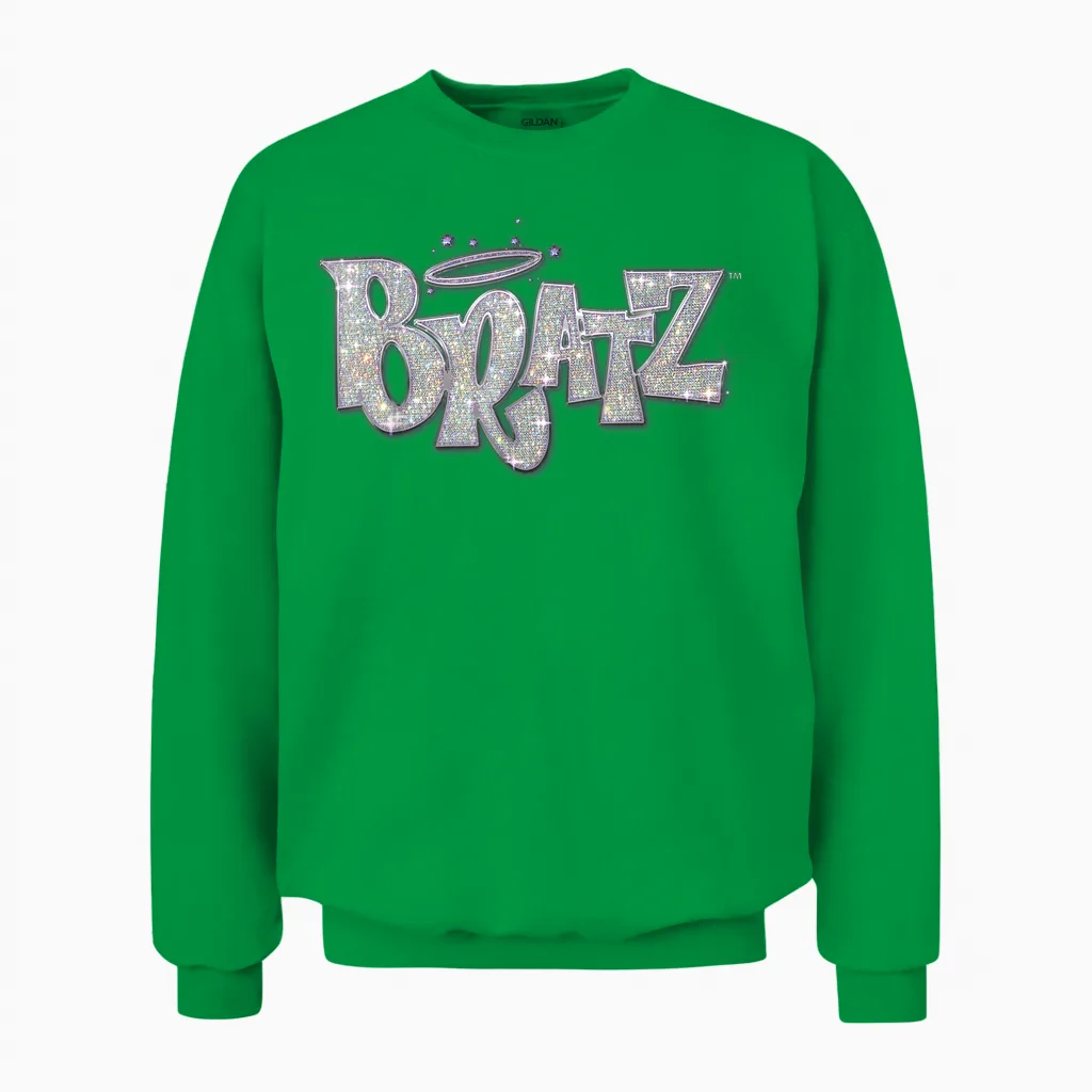 Bratz Silver Glitter Logo Purple Lining Angel Halo Sparkles Unisex Sweatshirt in Irish Green