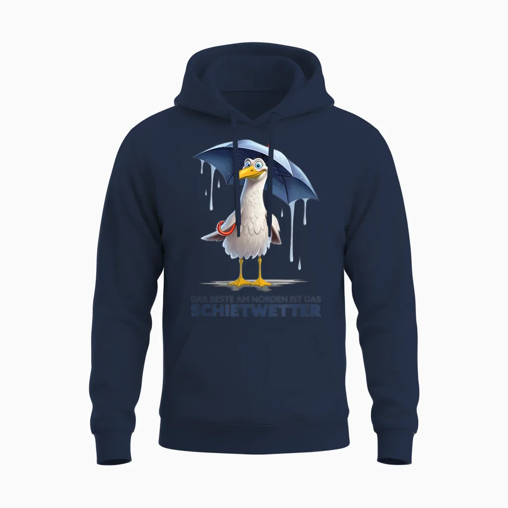 Schietwetter Saying - Seagull North Coast Beach Sea Funny Unisex Hoodie in Navy