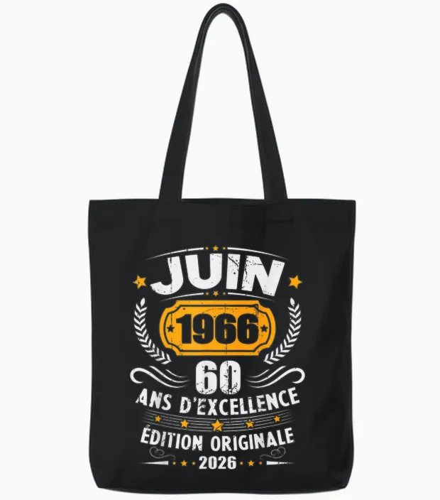 Vintage Juin 1966 Cadeau Anniversaire 60 Ans Hommes Femmes Tote Bags in Black