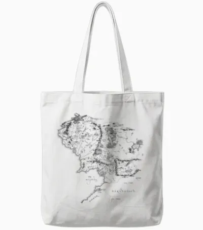The Lord of the Rings Middle-Earth Map Back Print Tote Bags - White