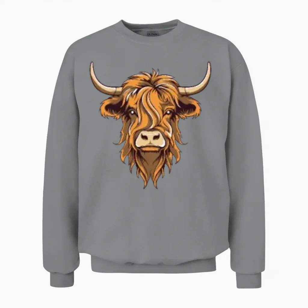 Highland Cattle Logo Emblem Highland Cow Highland Unisex Sweatshirt in Sport Grey
