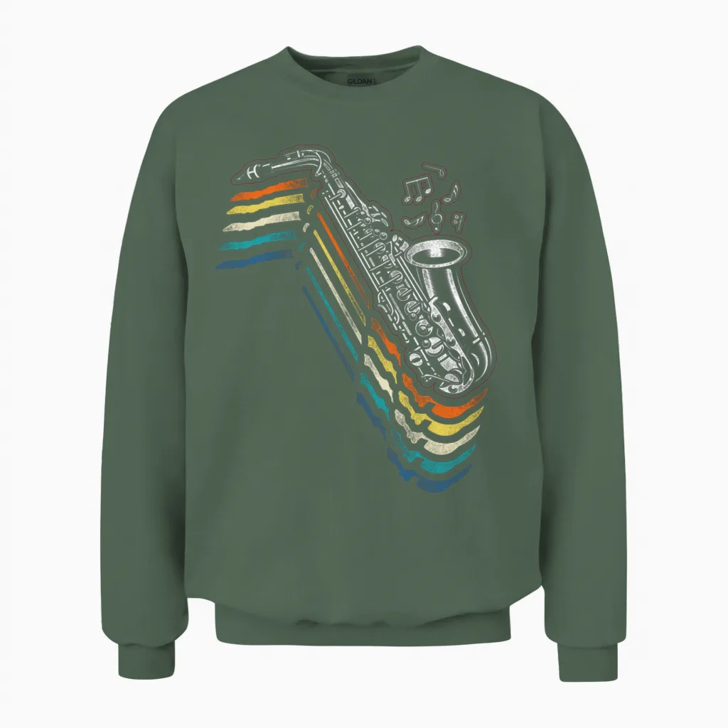 Saxophone Retro Vintage Unisex Sweatshirt - Military Green