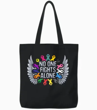 Multi Color Ribbon Cancer Awareness, No One Tote Bags - Black